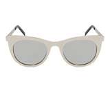 Shiny silver frame with flat silver lens