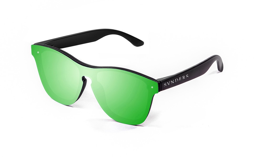 Matte black frame with green mirrow flat lens