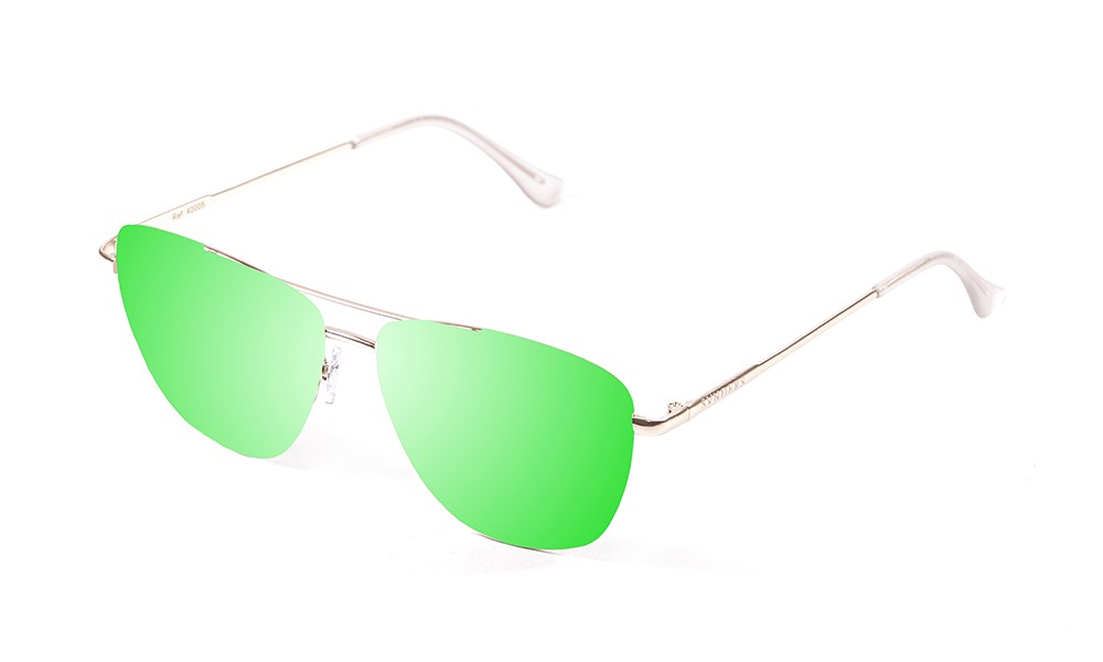 shiny gold metal frame with green revo flat lens