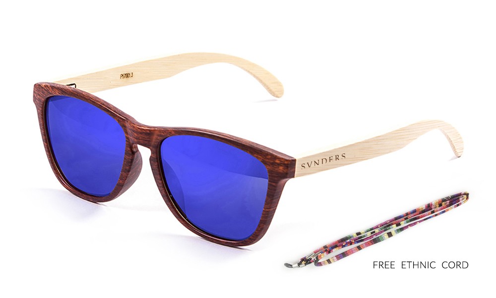 AMERICA gafas de sol de madera de bambú lente azul pequeña