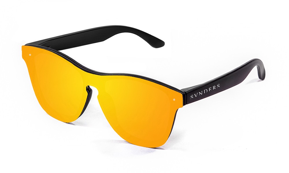 Matte black frame with red mirror flat lens