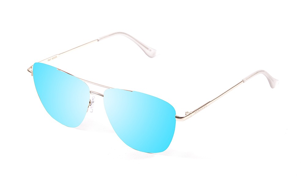 armação metal dourado brilhante com lente plana azul