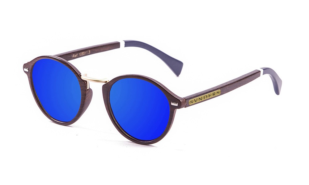 bambu marrom, marrom, revo lente azul com haste branca/azul escuro