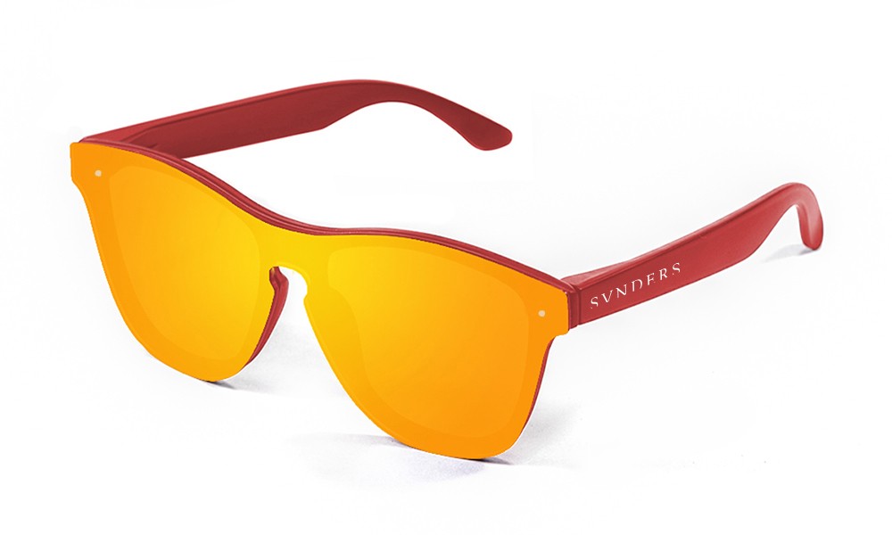 Óculos de sol SUNPERS modelo São Francisco armação de policarbonato vermelho mate lente vermelha frontal