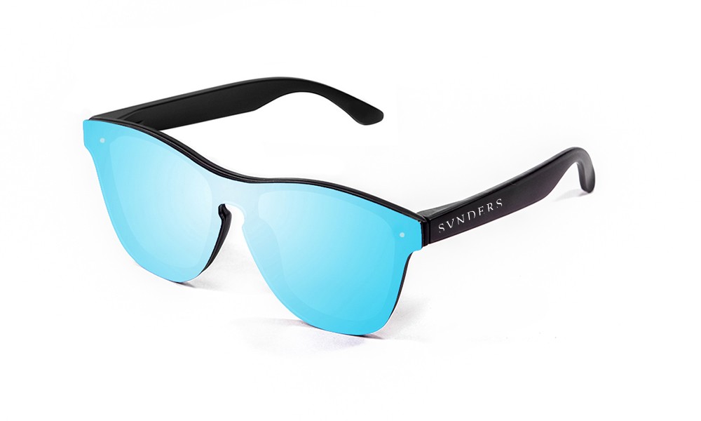 Óculos de sol SUNPERS modelo São Francisco armação de policarbonato preto lente azul céu