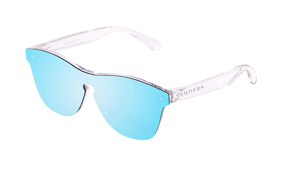 mate branco transparente com revo lente plana azul céu