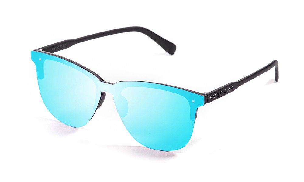 Óculos de sol sunpers plana clubmaster lente azul céu espelhada armaçao preta mate