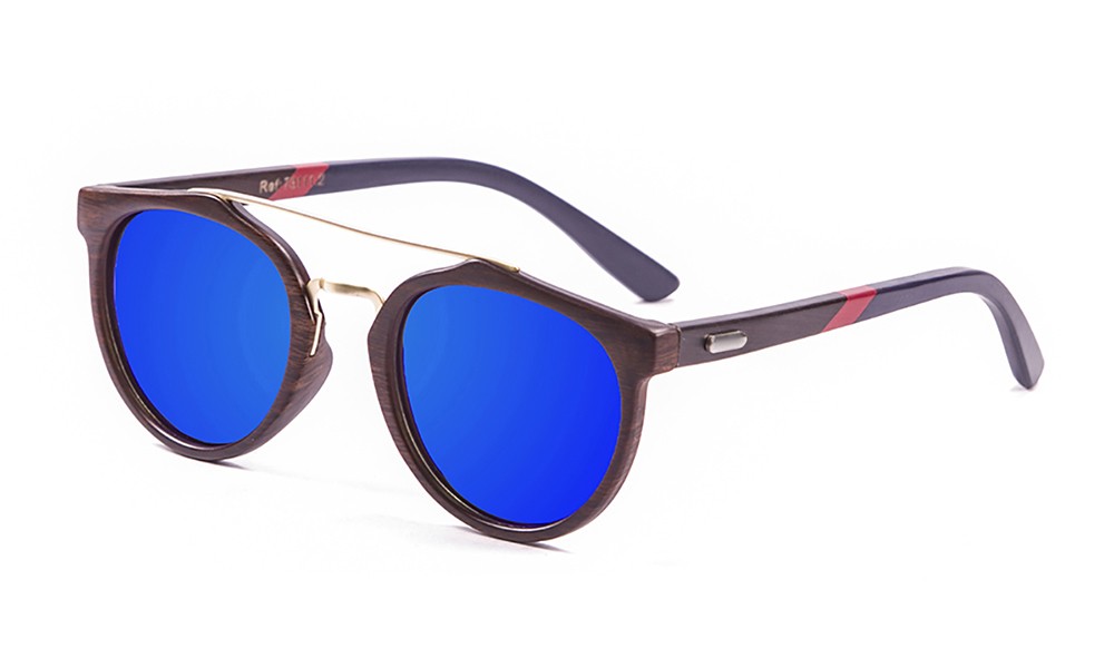 haste marrom escuro, marrom escuro, revo azul com vermelho / lente azul escuro