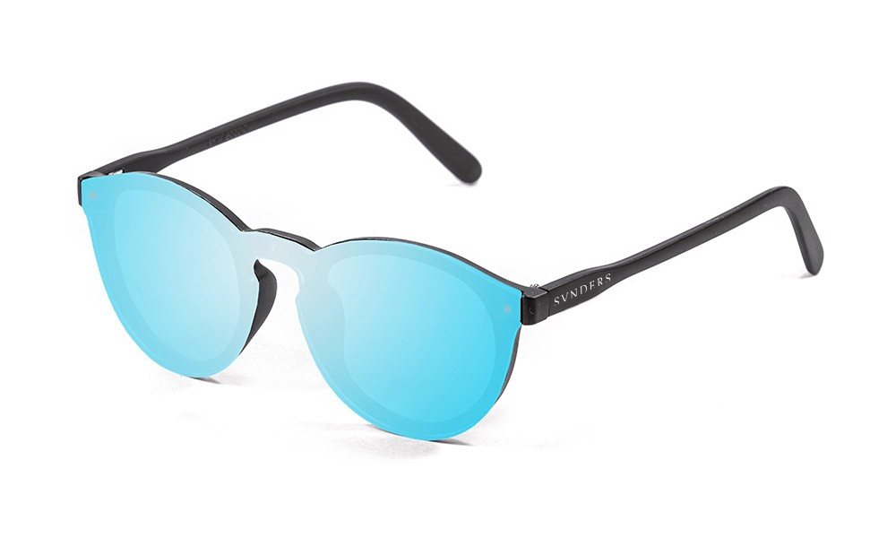 Óculos de sol SUNPERS modelo Biarritz SU75000 armação preta mate lente plana azul céu espelhada