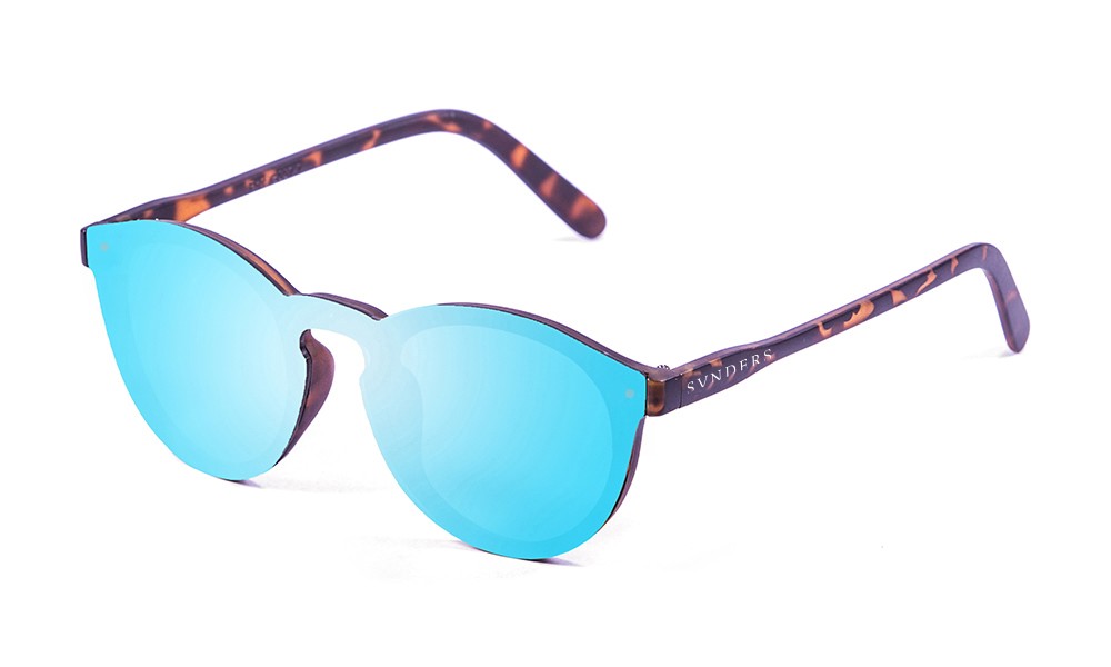Óculos de sol SUNPERS modelo Biarritz SU75000 armação preta mate lente plana azul céu espelhada