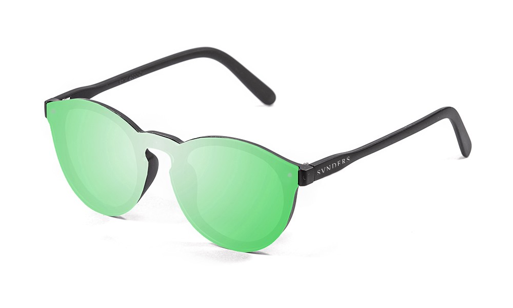 Óculos de sol SUNPERS modelo Biarritz SU75000 armação preta mate lente plana verde espelhada