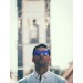 San Francisco - Lente plana clubmaster / revo / negro mate / azul (gafas