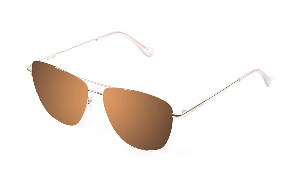 armação metal dourado brilhante com lente plana castanho